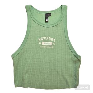 G mint green textured embroidered stretch knit crop halter tank top size XS US